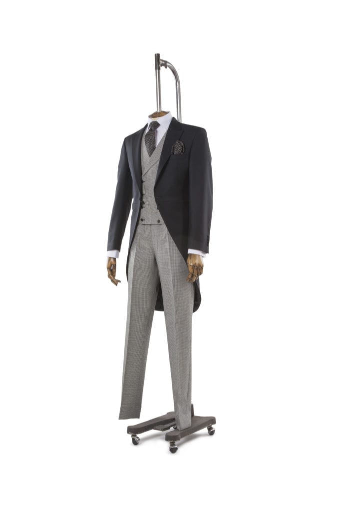 grey dogtooth waistcoat and trousers with tails