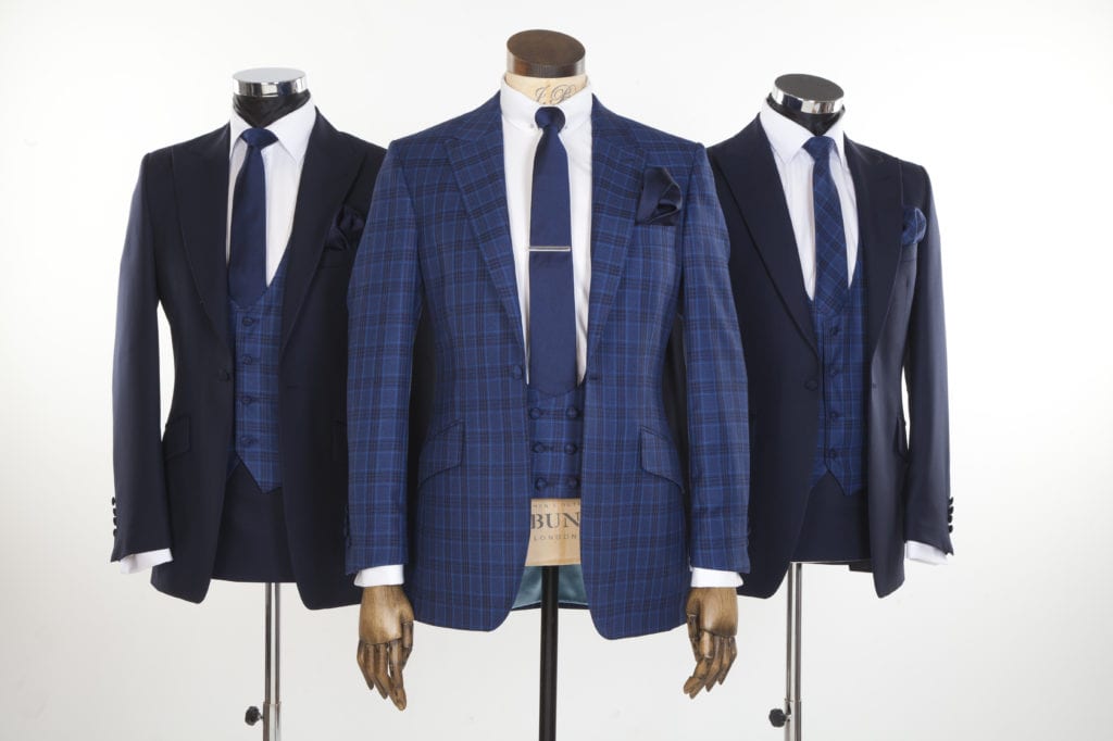 blue check wedding suit made to measure