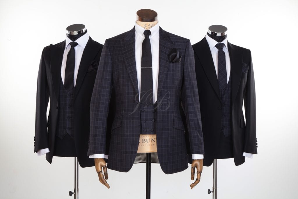 check grey silk wedding suit made to measure