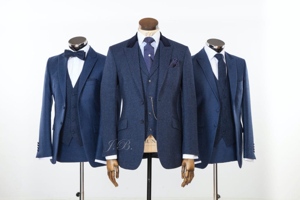 blue tweed wedding suit made to measure