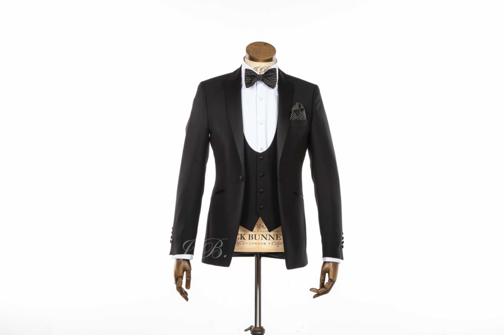 Slim black tie wedding suit