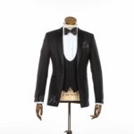 Slim black tie wedding suit