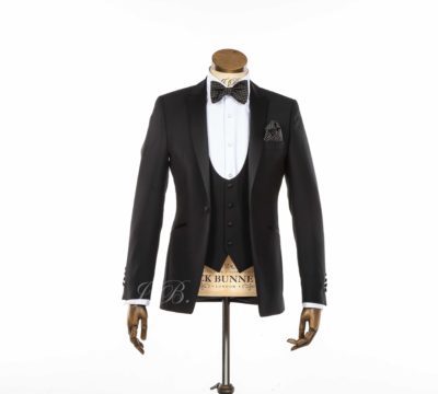 Slim black tie wedding suit