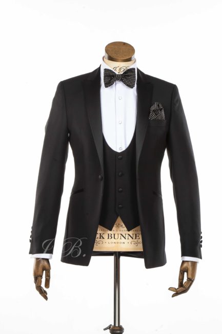 Slim black tie wedding suit