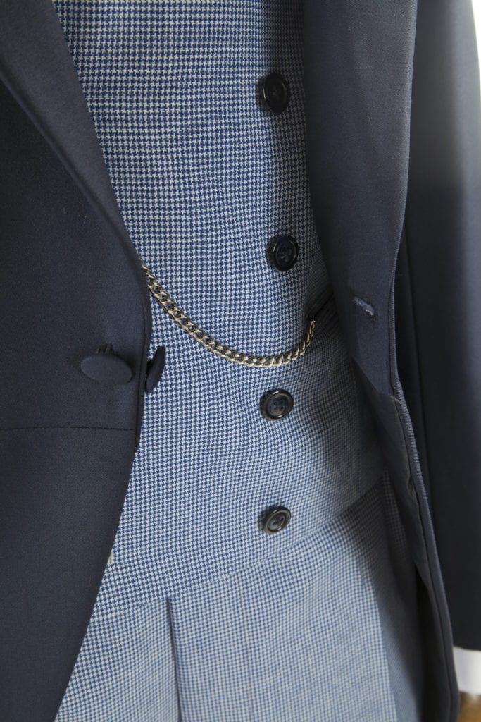 dogtooth wedding suit trousers and waistcoat in blue