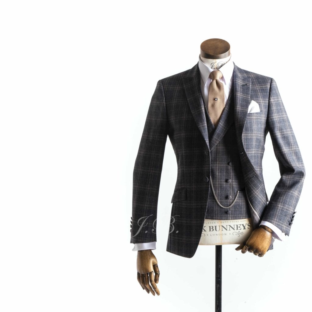 checked grey wedding suit for groom hire