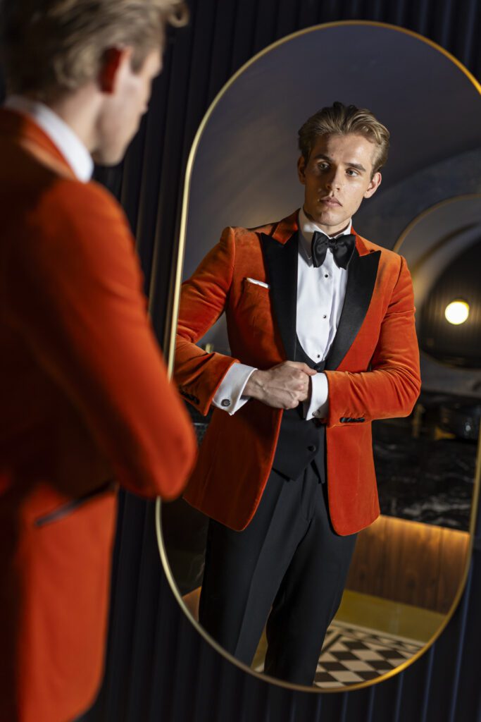 Orange Velvet Tuxedo for Weddings