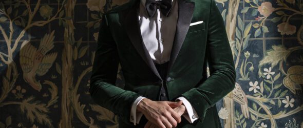 man in green velvet tuxedo for weddings